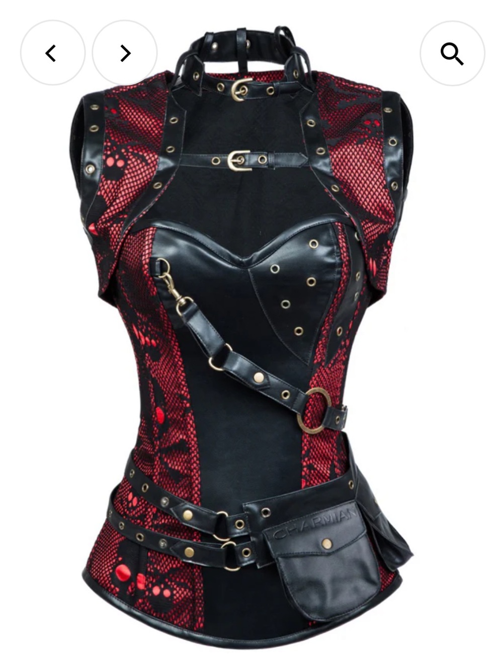 Charmian Gothic Steampunk Steel Boned Corset Set | Red & Black | 4XL